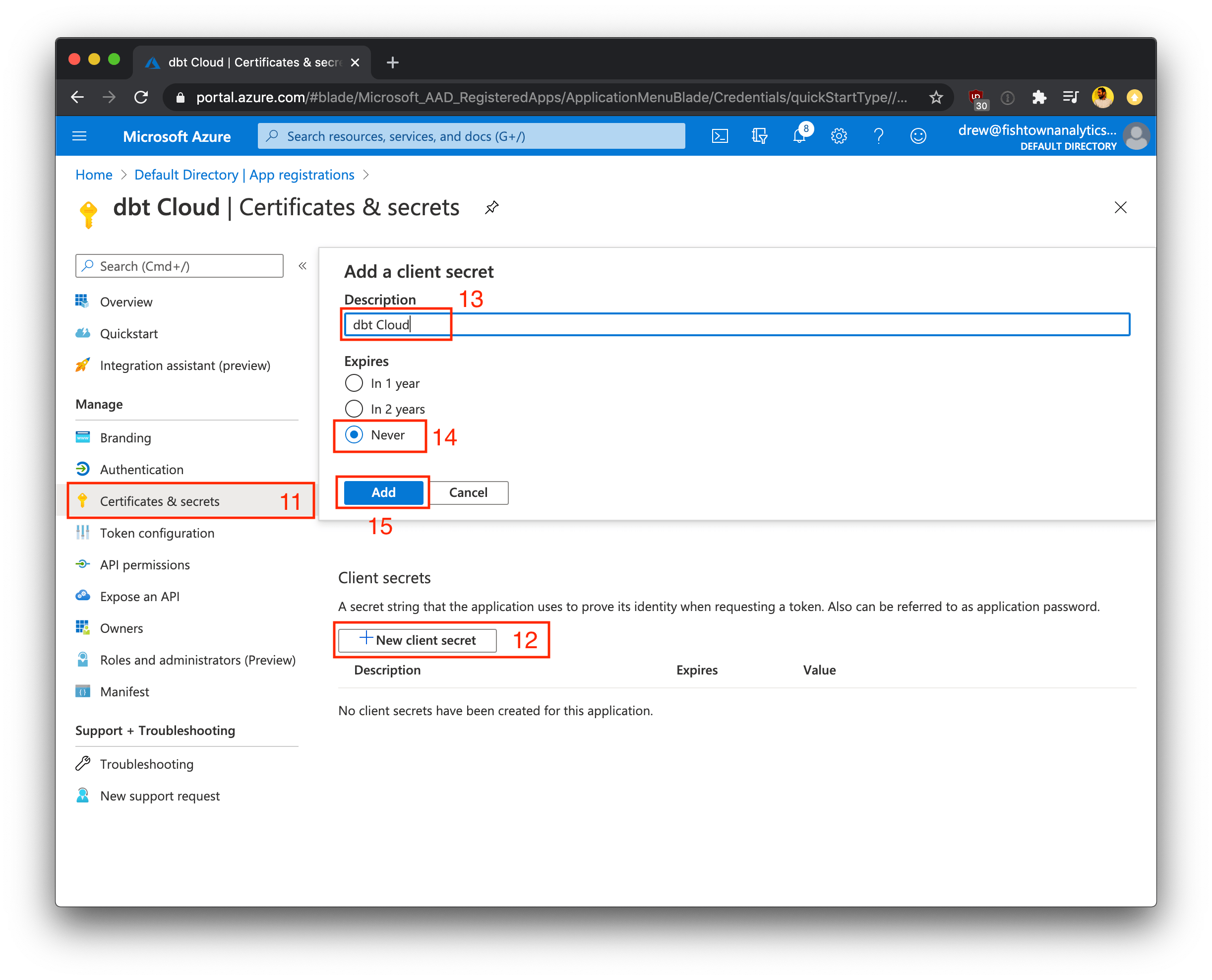 Configuring certificates & secrets